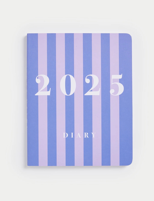  M&s 2025 Large B5 Week To View Diary - Blue & Lilac Stripe Design 