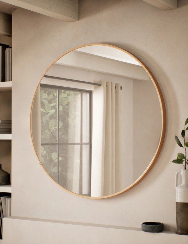  M&s Large Round Pine Wall Mirror Natural 