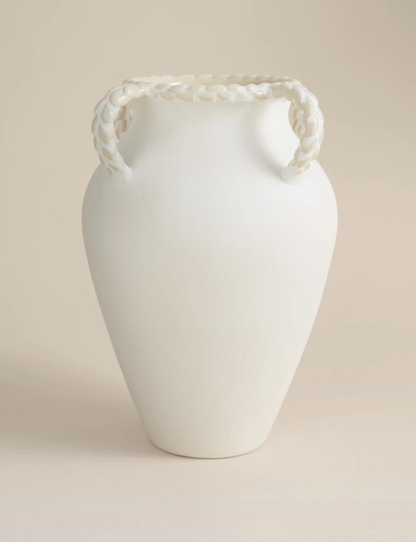  M&s Large Twist Handle Ceramic Vase Soft White 