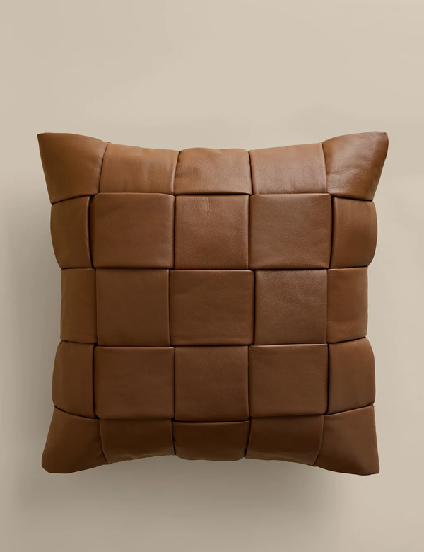  M&s Leather Basket Weave Cushion Brown 