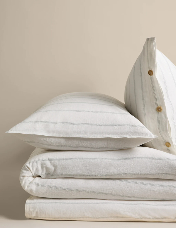 M&s Linen Rich Striped Jacquard Bedding Set Blue 