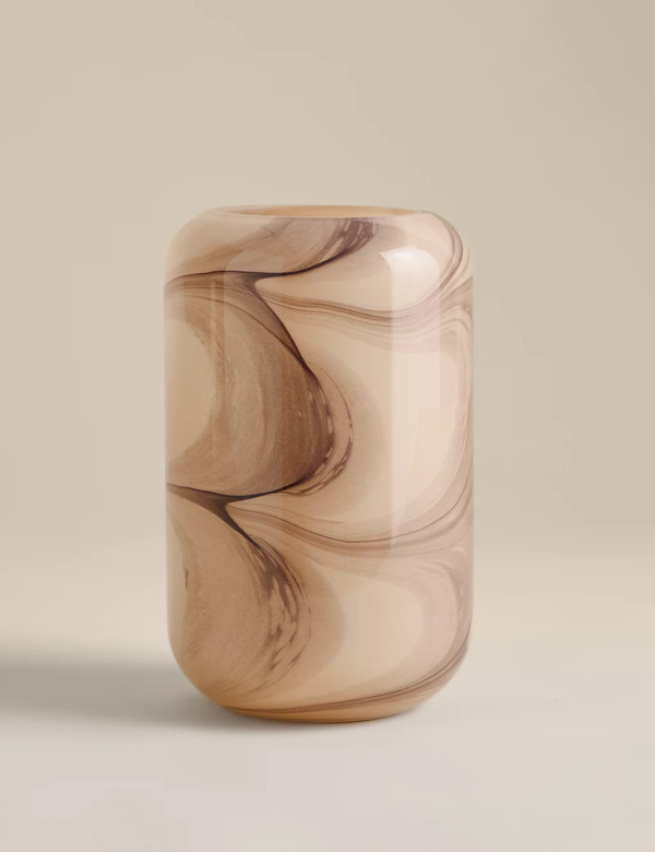  M&s Marble Effect Glass Cylinder Vase Brown 