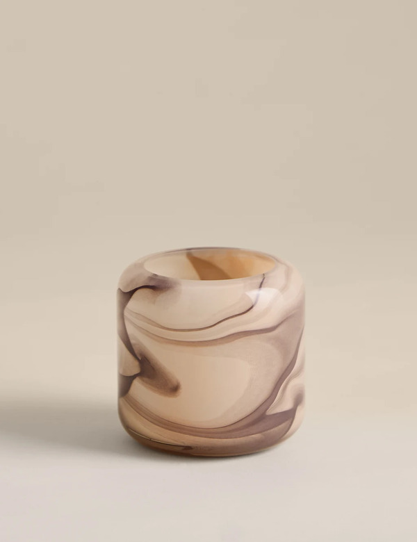 M&s Marble Effect Glass Tealight Holder Natural 