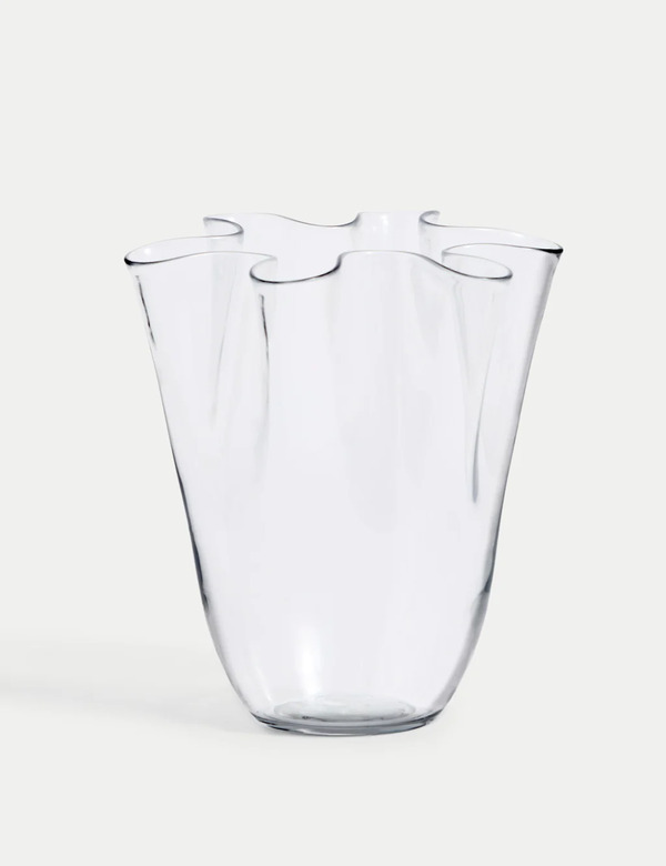  M&s Medium Glass Handkerchief Vase Clear 