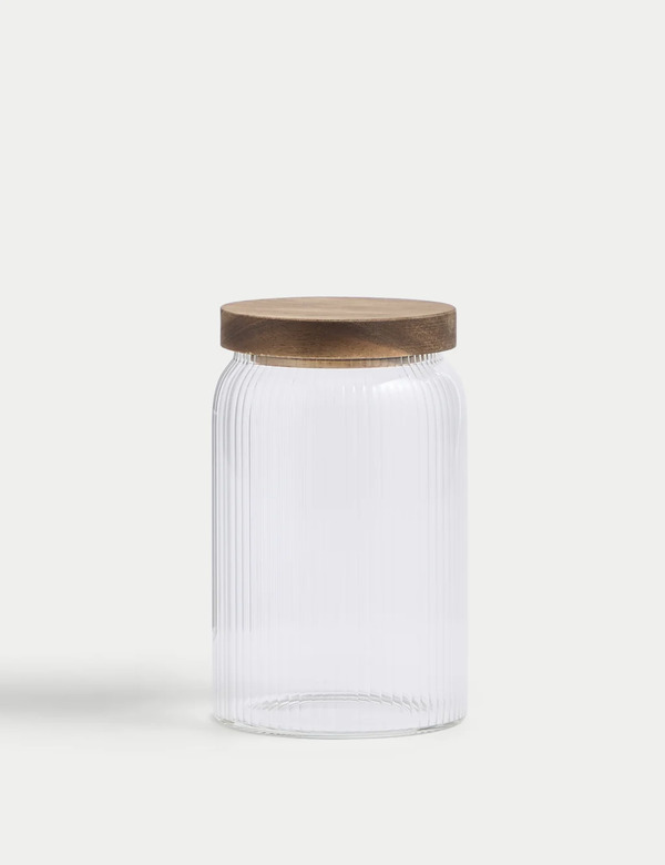  M&s Medium Ribbed Glass Storage Jar 