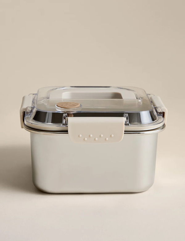  M&s Medium Stainless Steel Storage Container With Handle Cream 