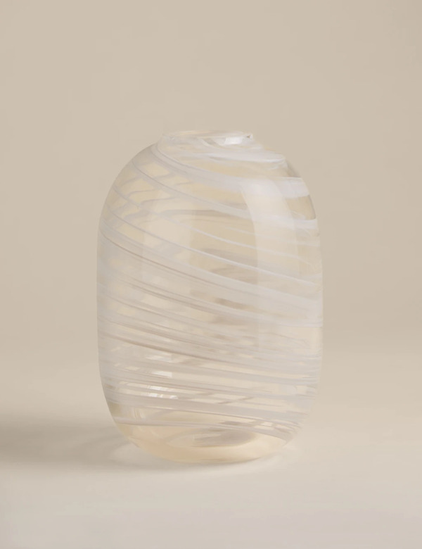  M&s Medium Swirl Glass Vase Beige 