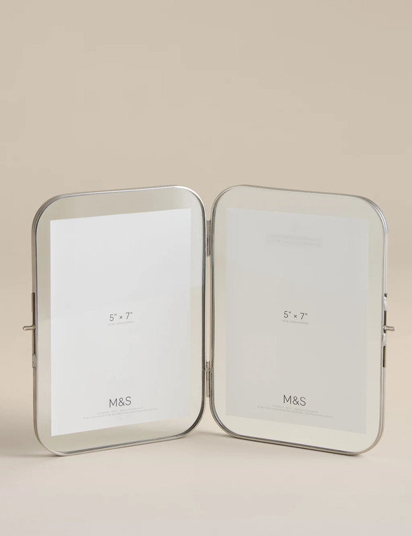  M&s Metal Rounded Double Photo Frame 5x7 Inch Chrome 