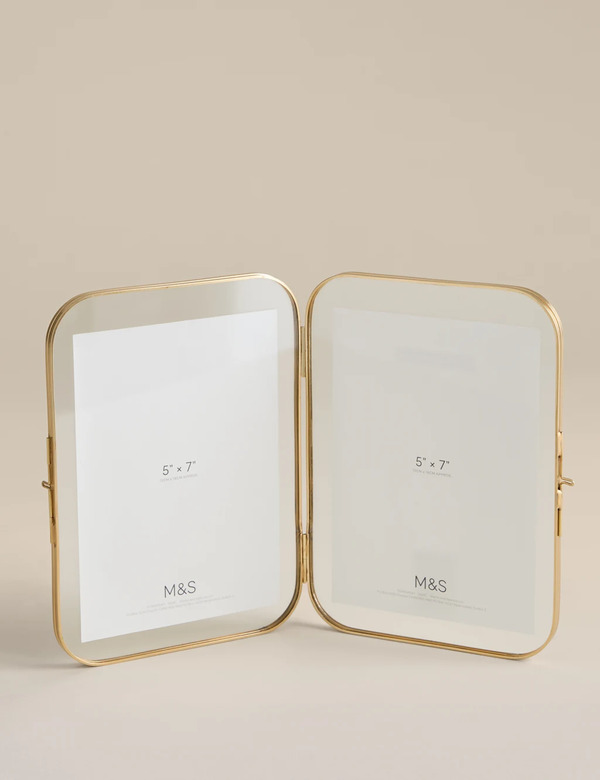  M&s Metal Rounded Double Photo Frame 5x7 Inch Gold 
