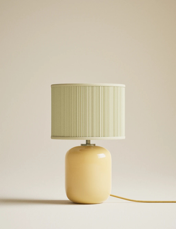  M&s Milk Glass Pleated Shade Table Lamp Ochre 