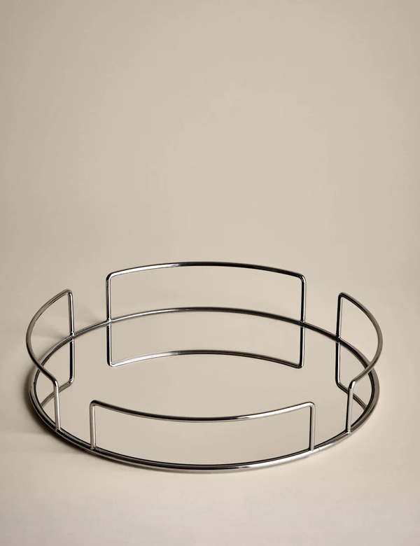  M&s Mirrored Round Tray Silver 