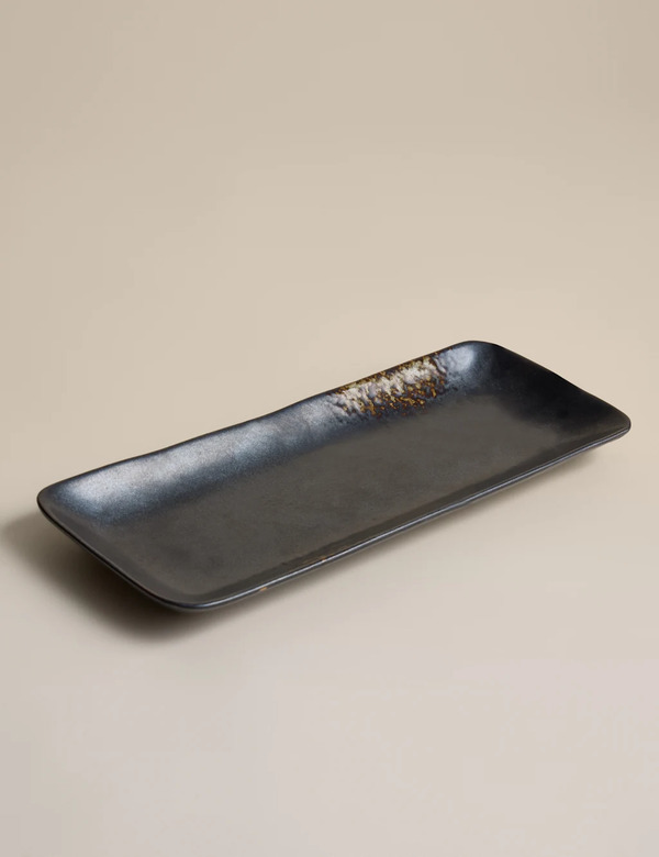  M&s Oxidized Stoneware Rectangular Platter Brown 