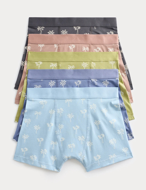  M&s 5 Pack Cotton With Stretch Palm Trunks (5-16 Yrs) Multi 