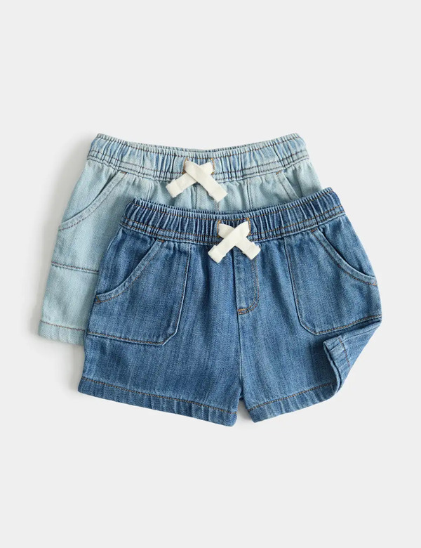  M&s 2 Pack Denim Shorts (0-3 Yrs) Multi 