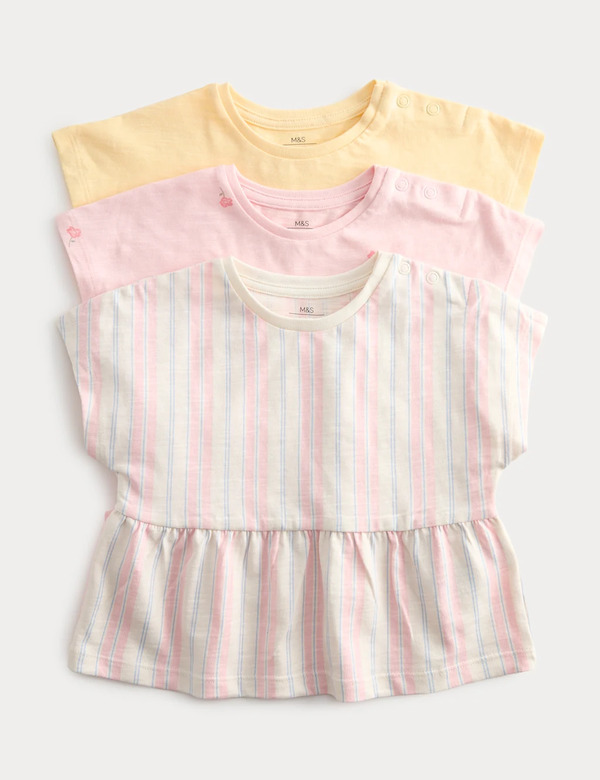  M&s 3 Pack Pure Cotton Patterned Tops (0-5 Yrs) Multi 