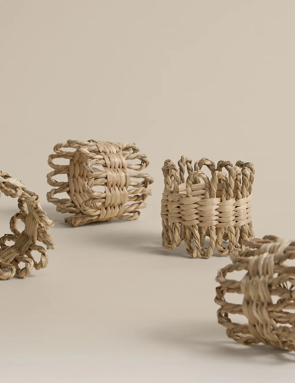  M&s 4 Pack Rattan Flower Napkin Rings Natural 