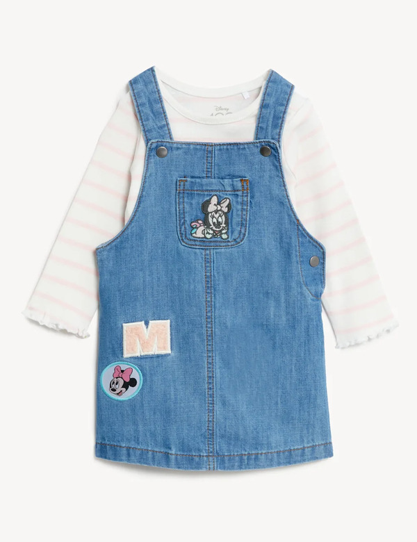  M&s 2pc Pure Cotton Minnie Mouse™ Outfit (0-3 Yrs) Denim 