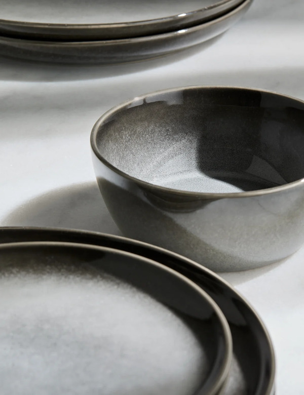  M&s 12 Piece Amberley Reactive Dinner Set Grey 
