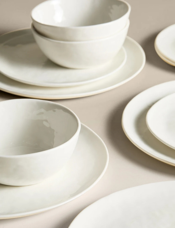  M&s 12 Piece Artisan Dinner Set White 