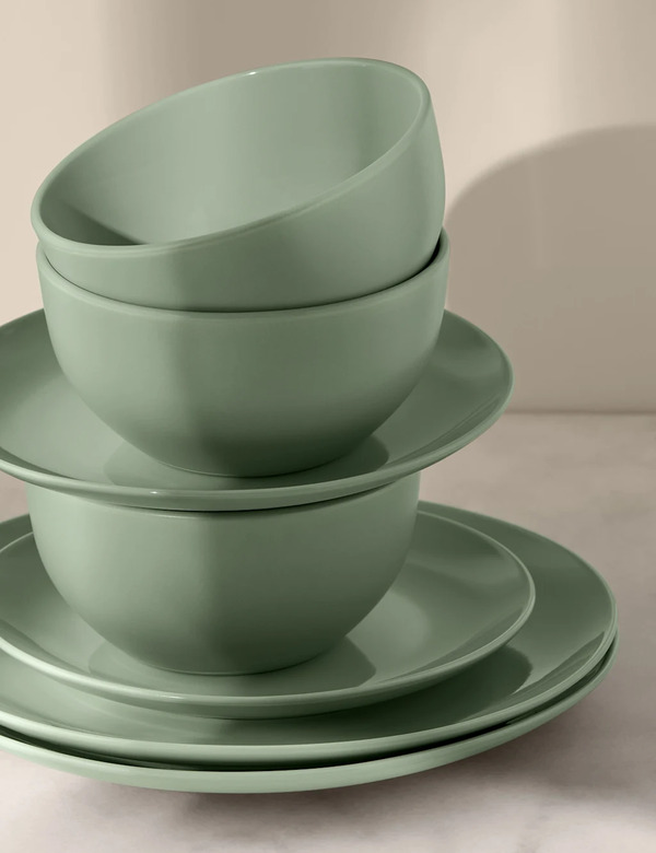  M&s 12 Piece Everyday Stoneware Dinner Set Sage 
