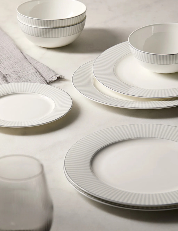  M&s 12 Piece Hampton Bone China Dinner Set Grey Mix 