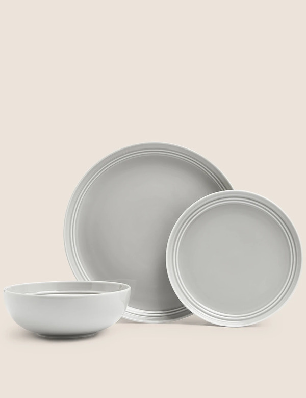  M&s 12 Piece Marlowe Dinner Set Light Grey 