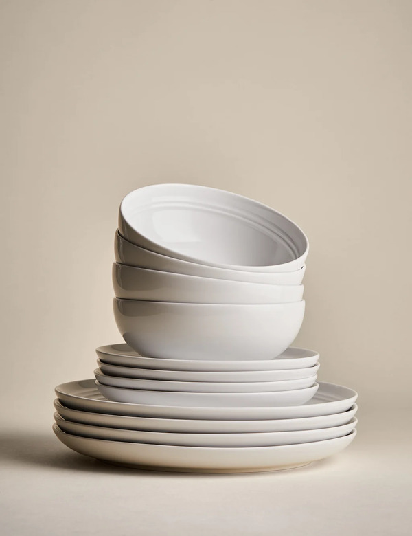  M&s 12 Piece Marlowe Dinner Set White 