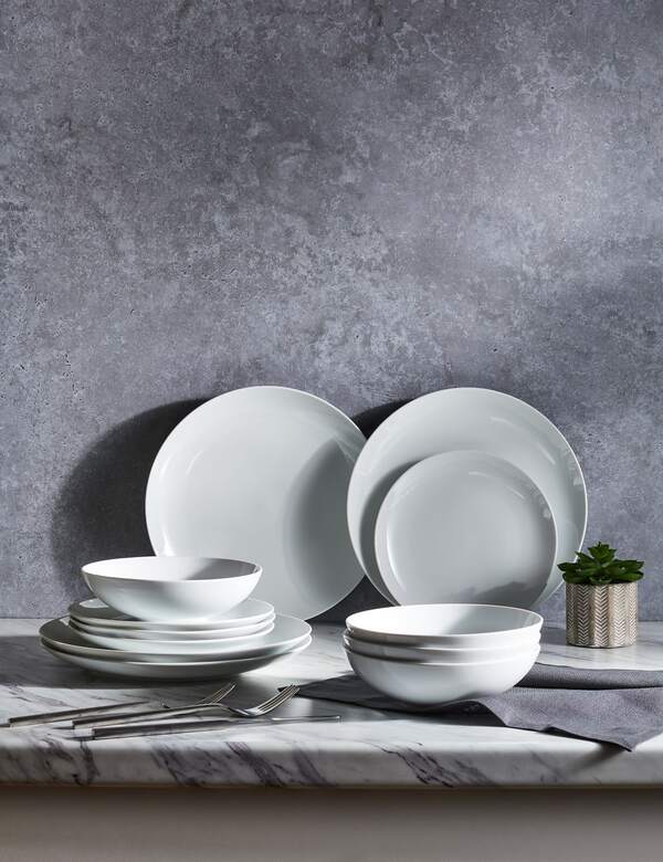  M&s 12 Piece Maxim Coupe Dinner Set White 