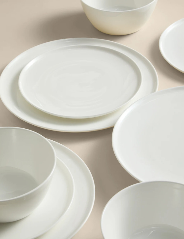  M&s 12 Piece Straight Sided China Dinner Set White 