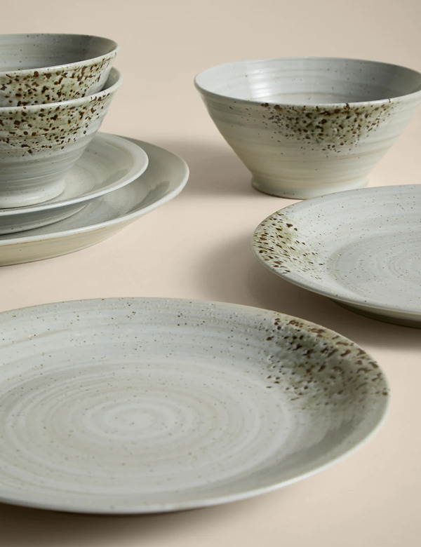  M&s 12 Piece Textured Spin Dinner Set Natural 