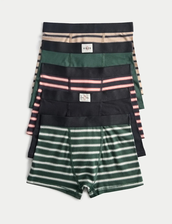  M&s 5pk Striped Cotton With Stretch Trunks (5-16 Yrs) Multi 