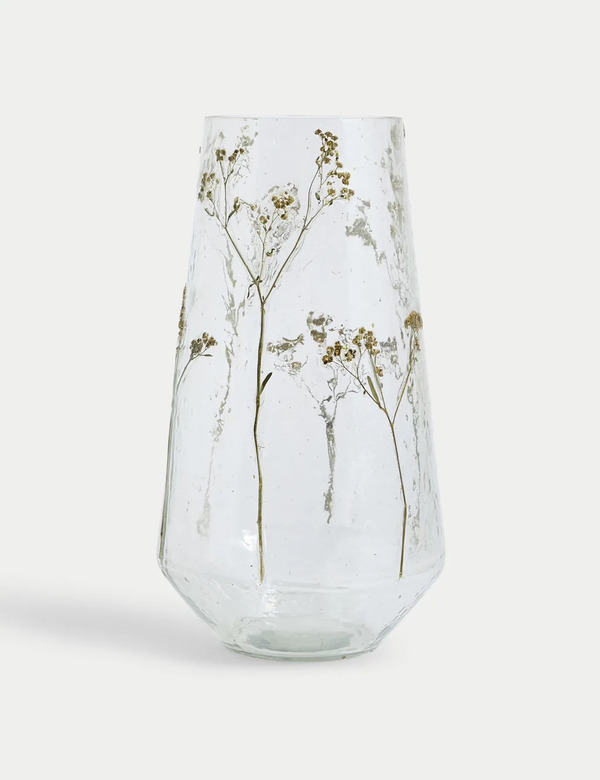  M&s Pressed Flower Glass Vase Clear 
