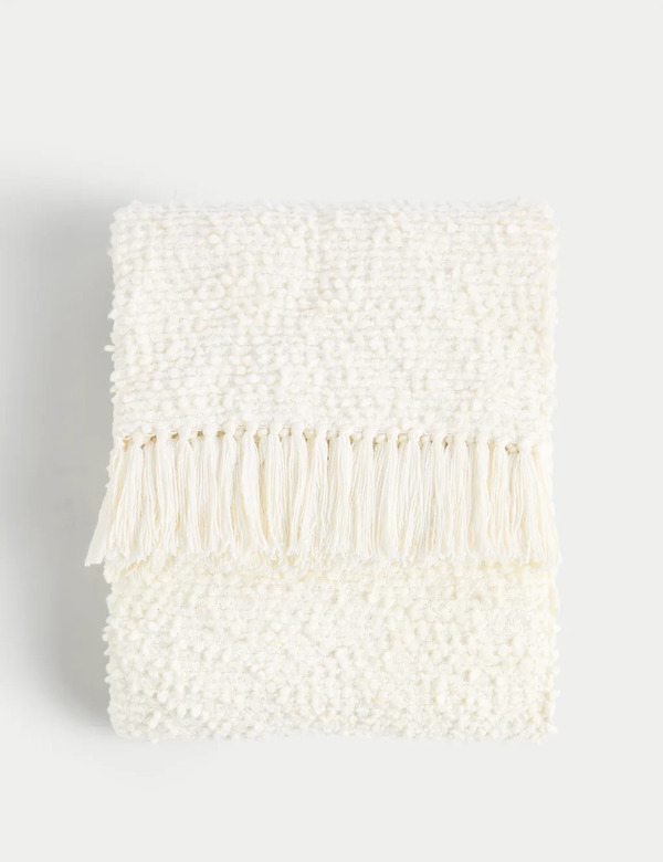  M&s Pure Cotton Bouclé Throw Cream 