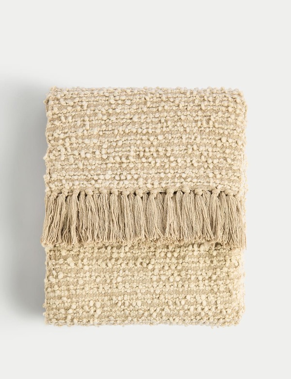  M&s Pure Cotton Bouclé Throw Neutral 