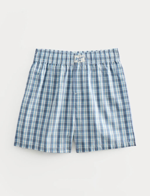  M&s Pure Cotton Checked Pyjama Shorts (6-16 Yrs) Blue 