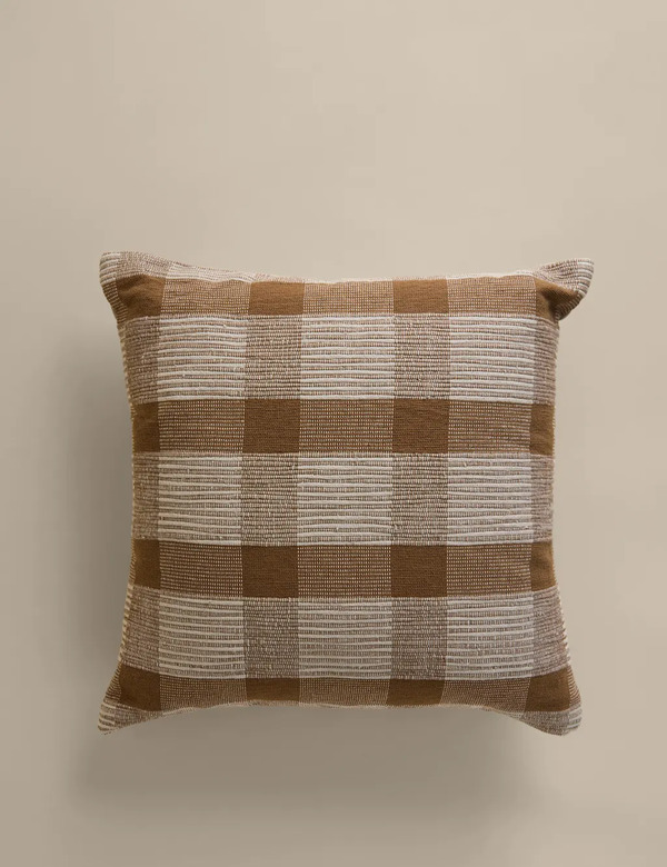  M&s Pure Cotton Checked Textured Cushion Caramel 