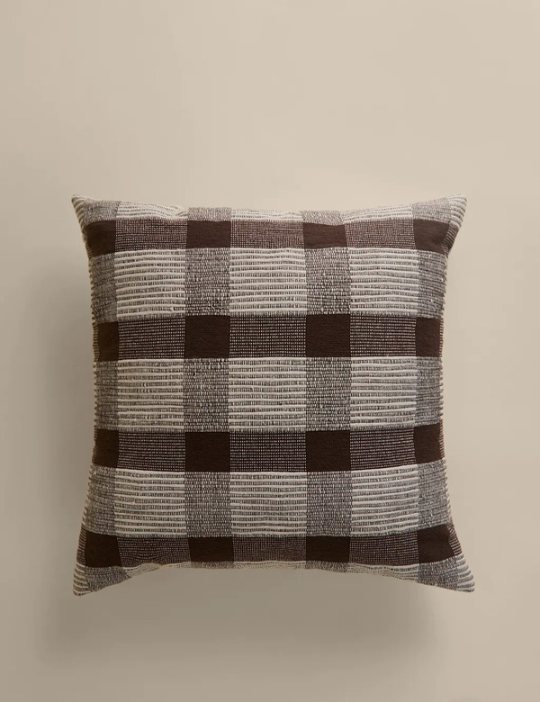  M&s Pure Cotton Checked Textured Cushion Chocolate 