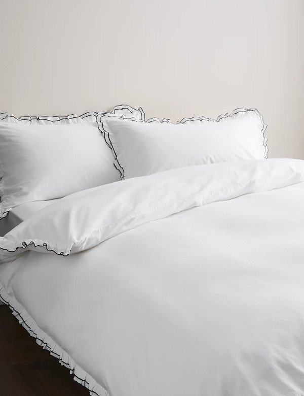  M&s Pure Cotton Contrast Double Ruffle Bedding Set Black Mix 