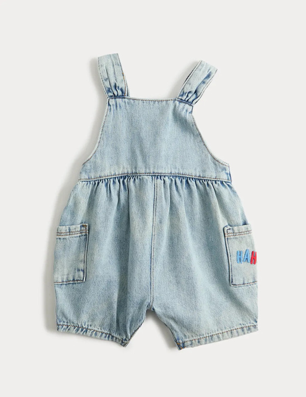  M&s Pure Cotton Denim Romper (0-3 Yrs) Denim 