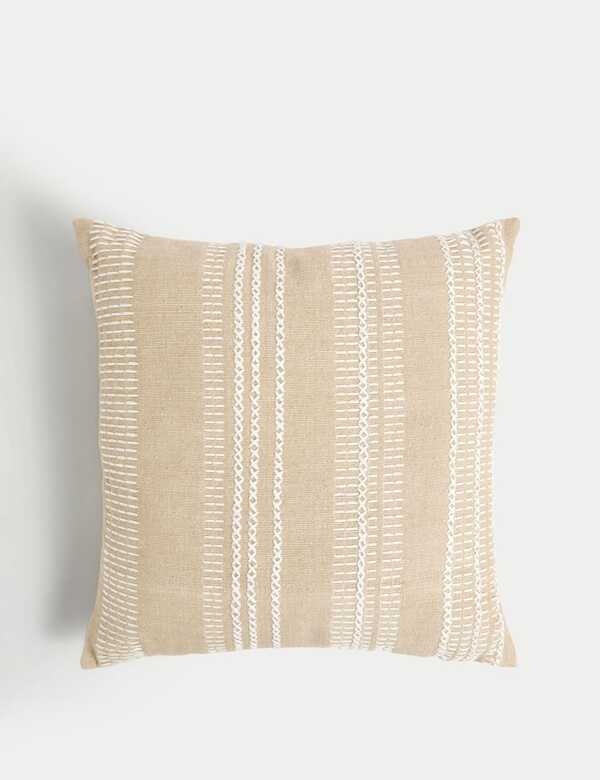  M&s Pure Cotton Embroidered Cushion Neutral 
