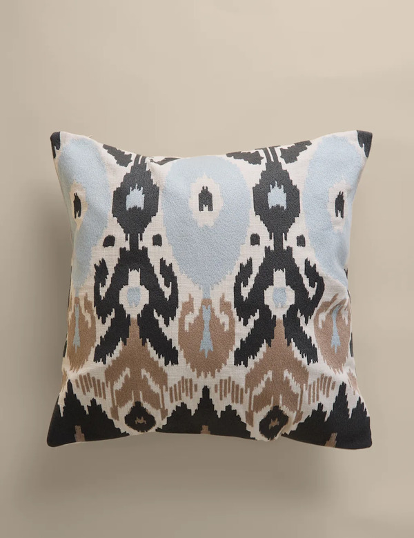  M&s Pure Cotton Embroidered Ikat Cushion Grey Mix 