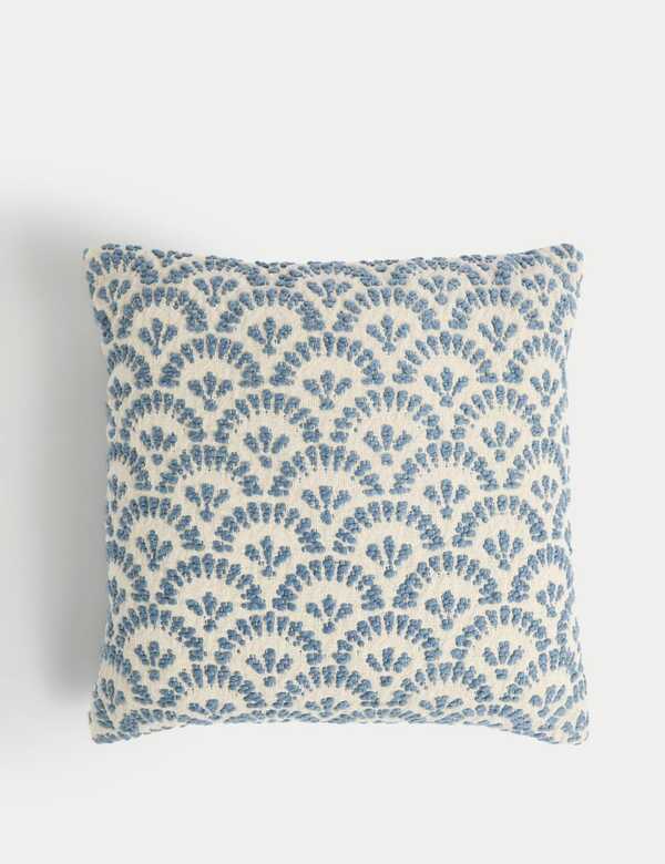  M&s Pure Cotton Fan Jacquard Cushion Blue Mix 
