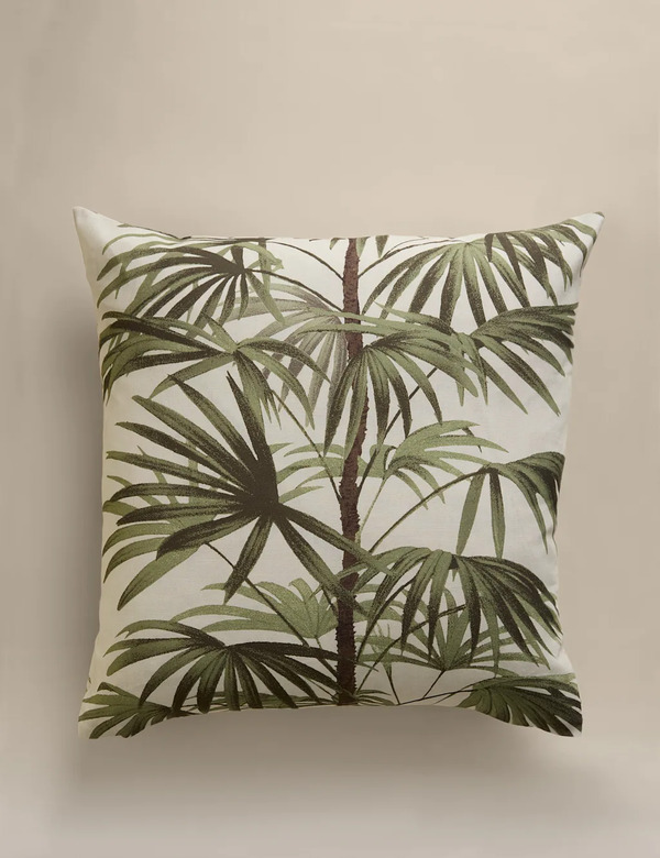  M&s Pure Cotton Fern Tree Cushion Cover Green Mix 