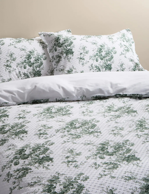  M&s Pure Cotton Floral Dobby Bedding Set Teal Mix 