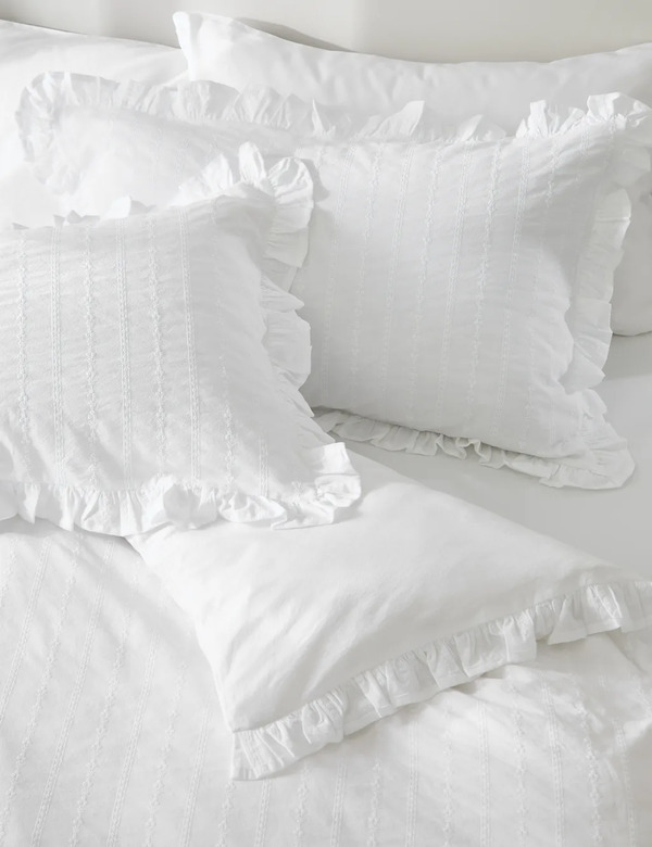  M&s Pure Cotton French Ruffle Embroidery Bedding Set White 