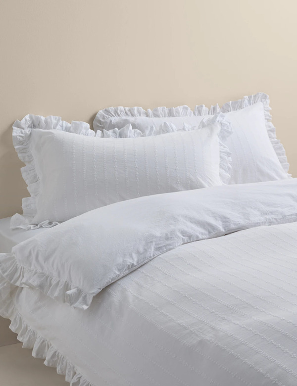  M&s Pure Cotton French Ruffle Embroidery Bedding Set White 