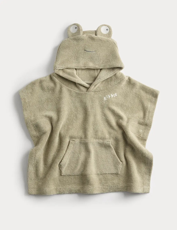  M&s Pure Cotton Frog Poncho (0-3 Yrs) Green 