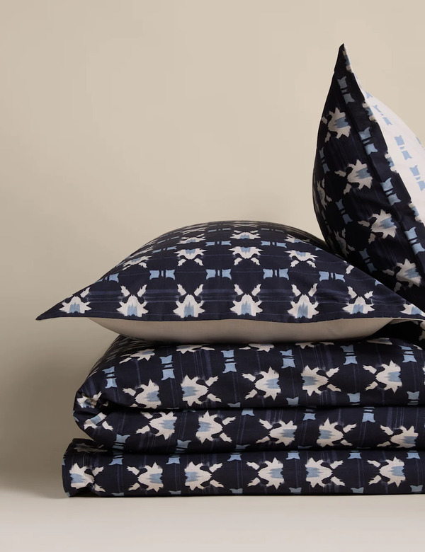  M&s Pure Cotton Geometric Shibori Inspired Bedding Set Navy 
