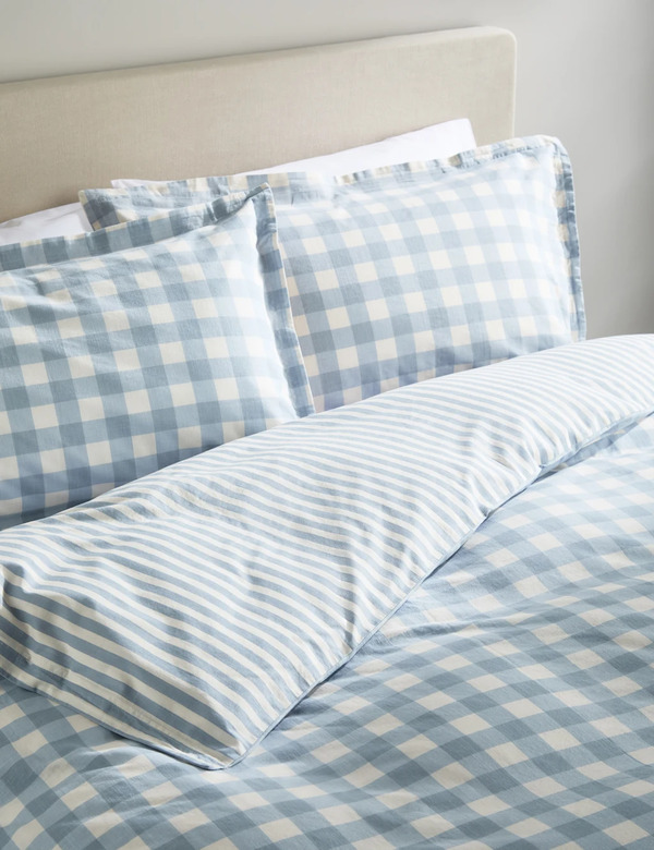  M&s Pure Cotton Gingham Bedding Set Blue Mix 