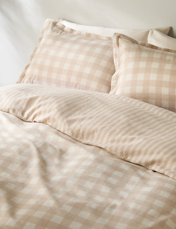  M&s Pure Cotton Gingham Bedding Set Natural Mix 